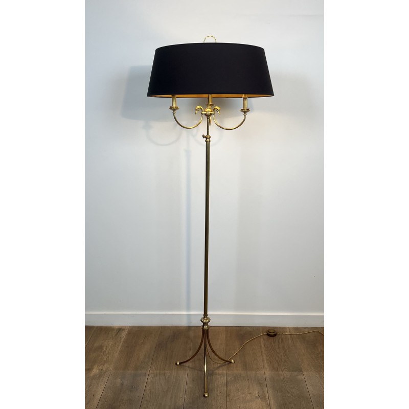 Lampadaire Tripode en Laiton à Trois Bras aux Cygnes, Mais | Maison Barrois