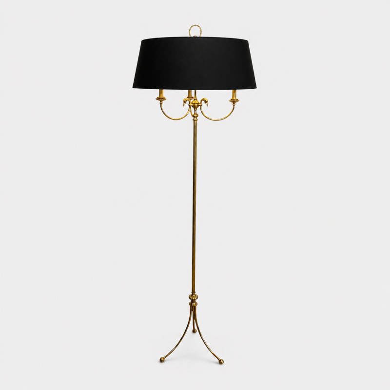 Lampadaire Tripode en Laiton à Trois Bras aux Cygnes, Mais | Maison Barrois
