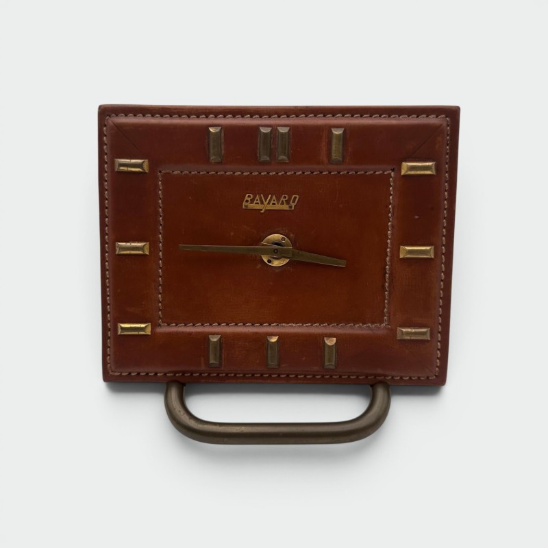 Horloge Bureau Bayard Cuir Laiton, France, 1953