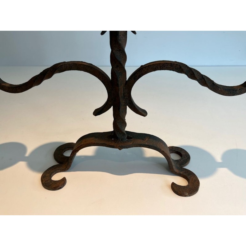 Five-Light Wrought Iron Candelabra, French Work, circa 1950