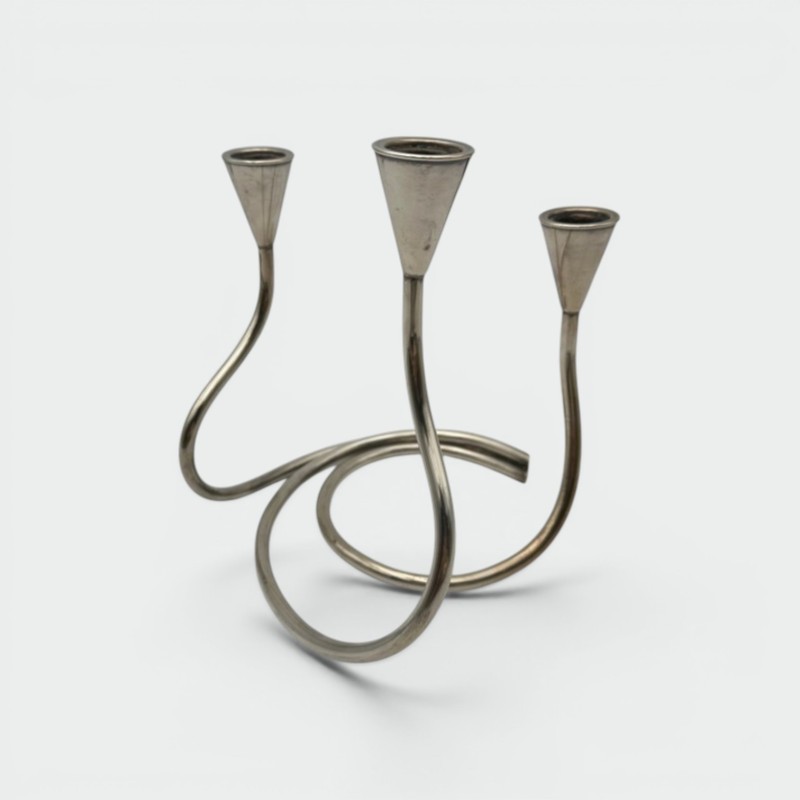 Bougeoir Métal Argenté 3 Bougies, Vers 1970