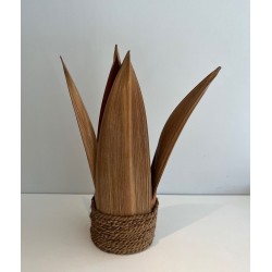 Decorative Palm Tree and Rope Table Lamp in Rattan, French Work, circa 1970