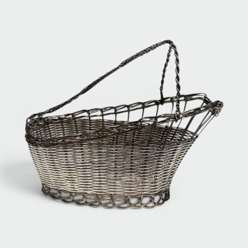 Silver-Plated Woven Wire Decanting Basket with Arched Handle, France, circa 1900