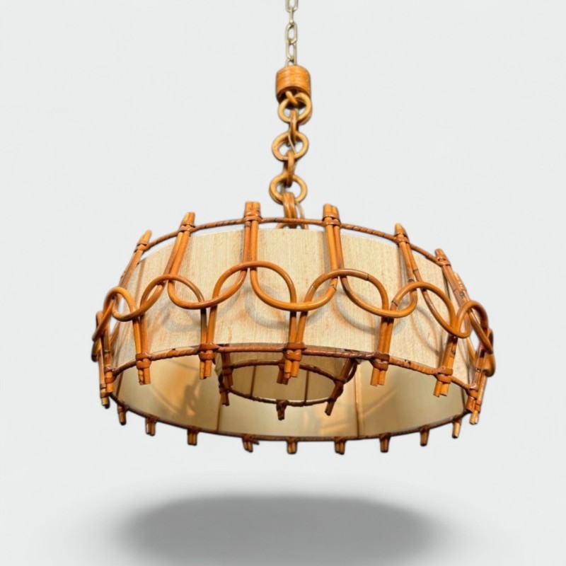 Lustre en Rotin dans le Goût d’Audoux-Minet, Travail Français, vers 1950 – Maison BARROIS