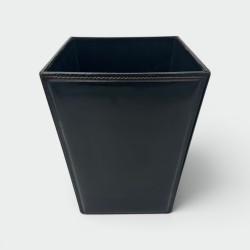Corbeille de Bureau en Cuir Noir Piqué Sellier dans le Goût de Jacques Adnet