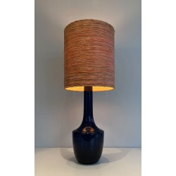 Lampe de Table en Verre Soufflé Bleu, Travail Français ou Italien, vers 1970
