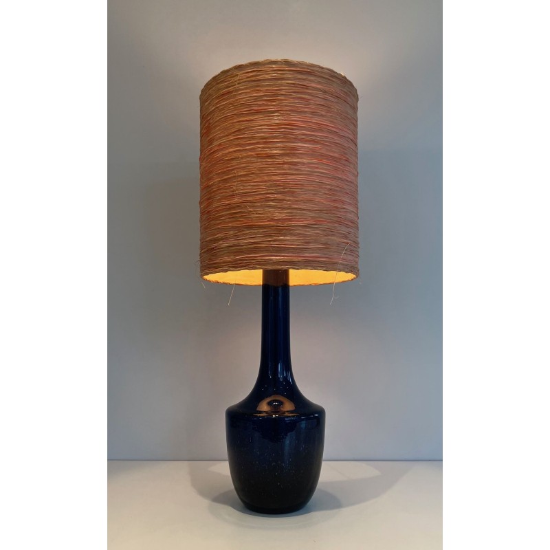 Lampe de Table en Verre Soufflé Bleu, Travail Français ou Italien, vers 1970