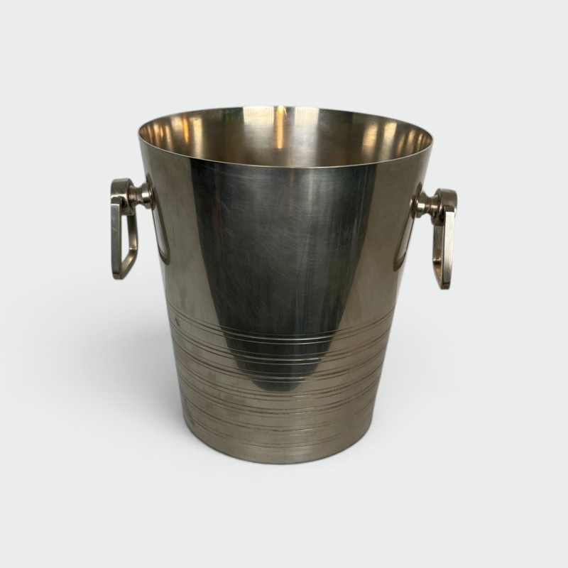 Art Deco Silver-Plated Champagne Bucket with Ring Handles, France, circa 1930