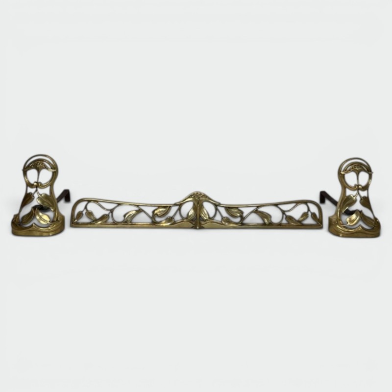 Paire de Chenets Art Nouveau en Bronze à Décors de Fleurs et Feuillages, vers 1900
