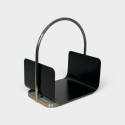 Porte-Bûches Moderniste en Métal Laqué Noir et Chrome à Anse Arquée, vers 1970