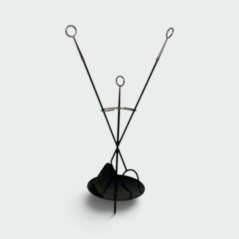 Nécessaire de Cheminée Moderniste en Métal Laqué Noir à Outils Rayonnants, vers 1970