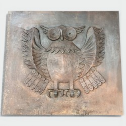 Grande Plaque de Cheminée en Fonte, Chouette aux Ailes Déployées, Signée Lucas, Fondeur Stern, vers 1970