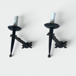 Pair of Gothic Style Wrought Iron Wall Lights