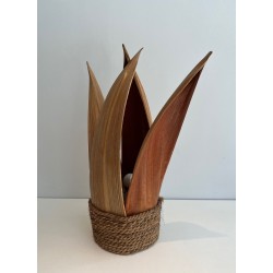 Decorative Palm Tree and Rope Table Lamp in Rattan, French Work, circa 1970