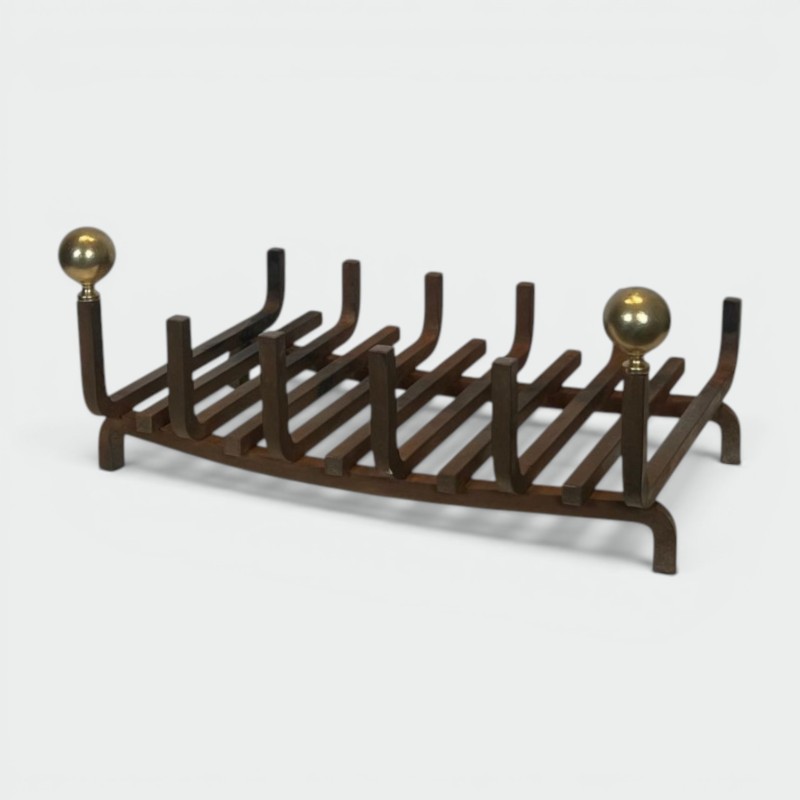 Porte-Bûches Corbeille en Fer Forgé et Laiton à Boules, vers 1970