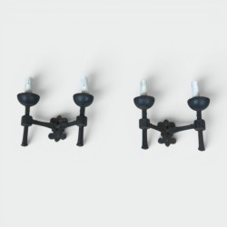 Pair of Gothic Style Wrought Iron Wall Lights with 2 Arms