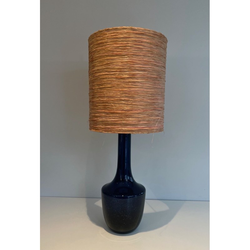 Lampe de Table en Verre Soufflé Bleu, Travail Français ou Italien, vers 1970