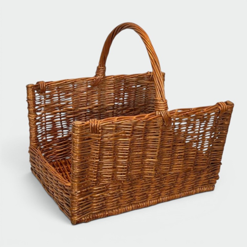 Grand Panier à Bûches en Rotin à Anse Cintrée, vers 1970