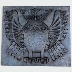 Plaque de Cheminée en Fonte Moderniste à la Chouette, Signée Lucas, Fonderie Stern, vers 1970