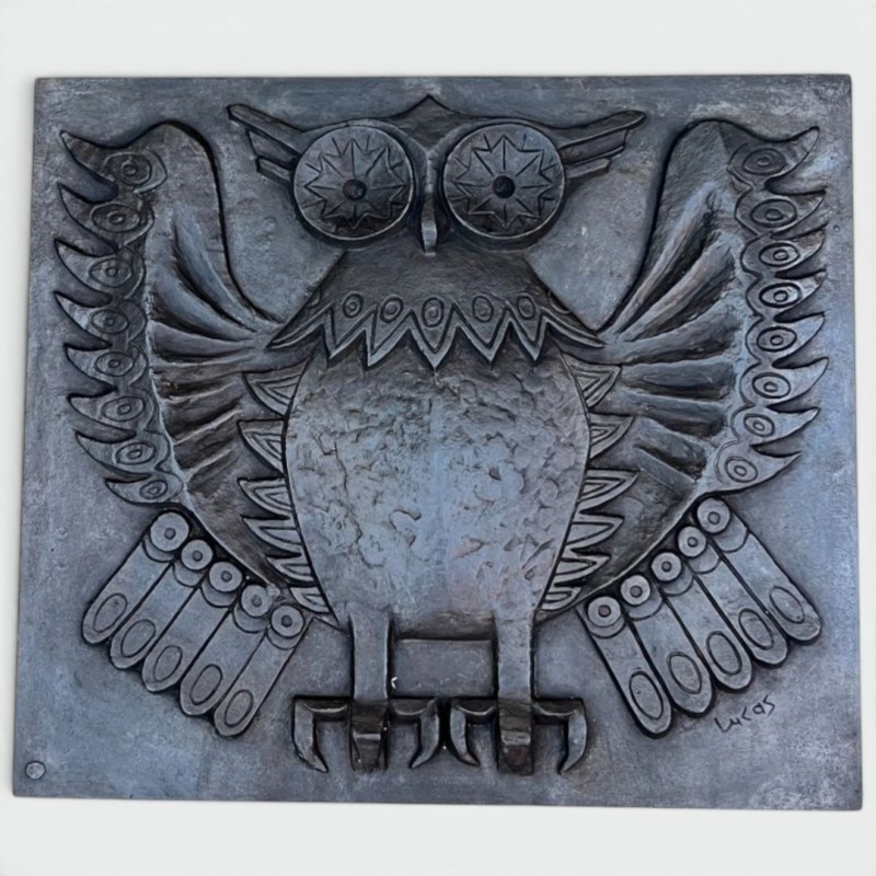 Plaque de Cheminée en Fonte Moderniste à la Chouette, Signée Lucas, Fonderie Stern, vers 1970