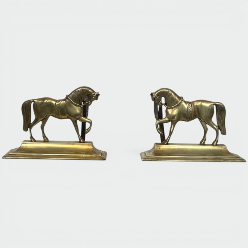 Pair of Bronze Full-Figure Horse Andirons on Flat Plinths, French circa 1920