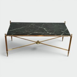 Neoclassical Brass Coffee Table with Green Marble Top by Maison Jansen, French Work, circa 1940