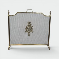 Pare-Feu en Laiton de Style Louis XVI à Grillage et Appliques Néoclassiques, goût Maison Jansen, vers 1940