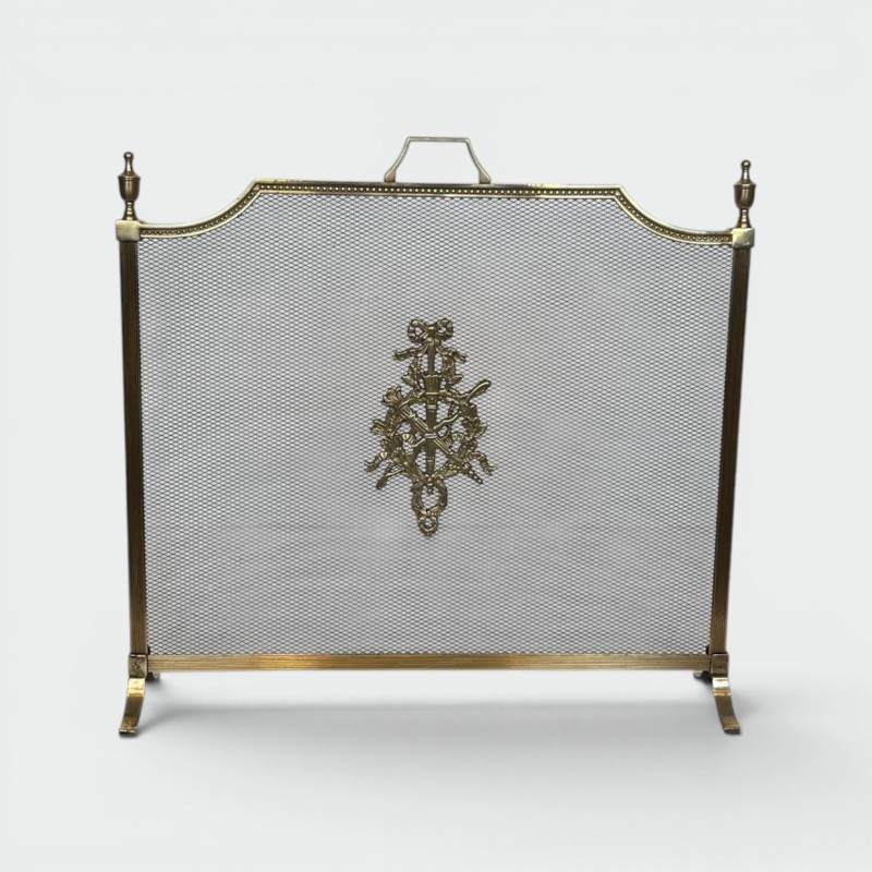 Pare-Feu en Laiton de Style Louis XVI à Grillage et Appliques Néoclassiques, goût Maison Jansen, vers 1940