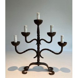 Five-Light Wrought Iron Candelabra, French Work, circa 1950