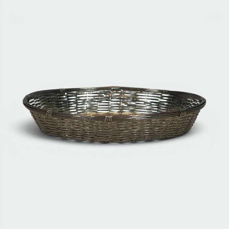 Silver-Plated Woven Wire Oval Basket and Vide-Poche, France, circa 1900
