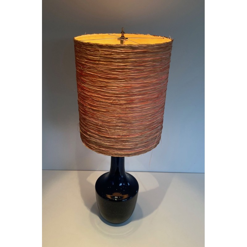 Lampe de Table en Verre Soufflé Bleu, Travail Français ou Italien, vers 1970