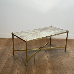 Rectangular Coffee Table in Brass with Aged Mirror Top, Co | Maison Barrois