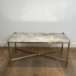 Rectangular Coffee Table in Brass with Aged Mirror Top, Co | Maison Barrois
