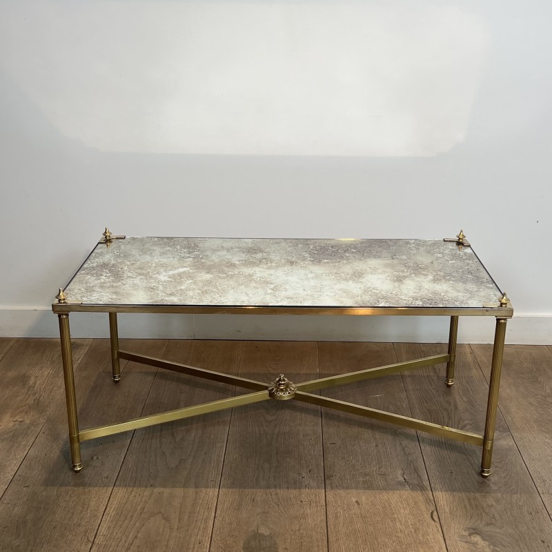Rectangular Coffee Table in Brass with Aged Mirror Top, Co | Maison Barrois