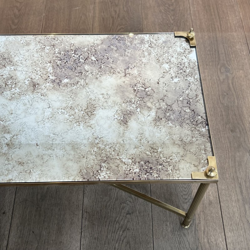 Table Basse Rectangulaire en Laiton à Plateau de Miroir Vi | Maison Barrois