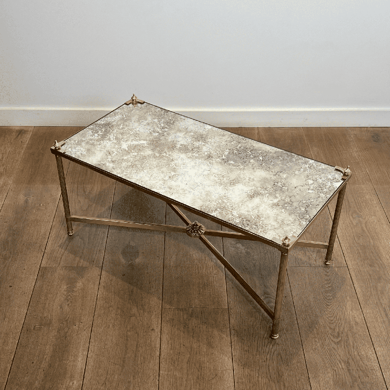 Rectangular Coffee Table in Brass with Aged Mirror Top, Co | Maison Barrois