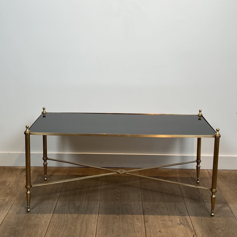 Rectangular Coffee Table in Brass with Black Lacquered Gla | Maison Barrois