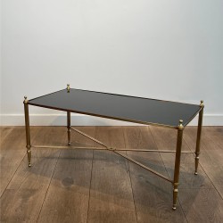 Rectangular Coffee Table in Brass with Black Lacquered Gla | Maison Barrois
