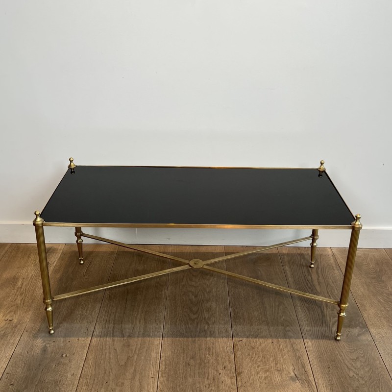 Table Basse Rectangulaire en Laiton à Plateau de Verre Laq | Maison Barrois