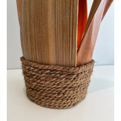 Decorative Palm Tree and Rope Table Lamp in Rattan, French Work, circa 1970