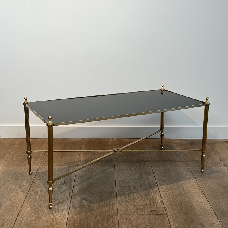 Rectangular Coffee Table in Brass with Black Lacquered Gla | Maison Barrois