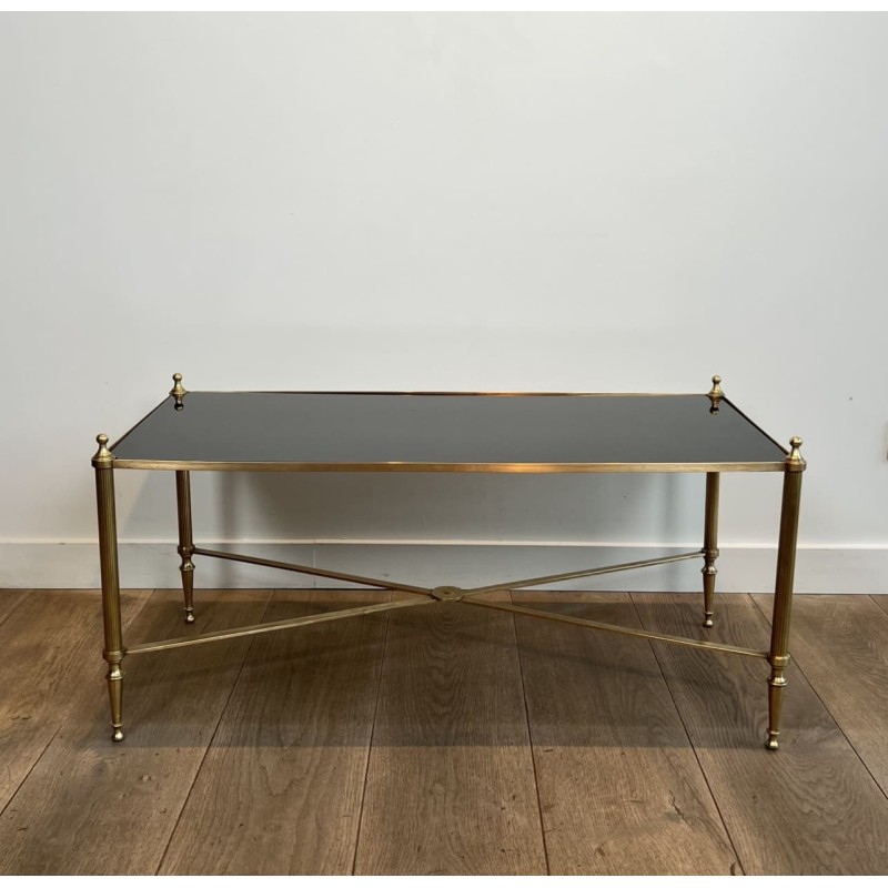 Table Basse Rectangulaire en Laiton à Plateau de Verre Laq | Maison Barrois