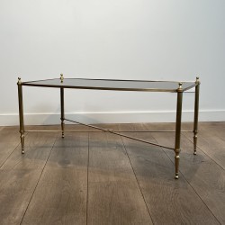 Rectangular Coffee Table in Brass with Black Lacquered Gla | Maison Barrois