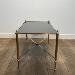 Rectangular Coffee Table in Brass with Black Lacquered Gla | Maison Barrois