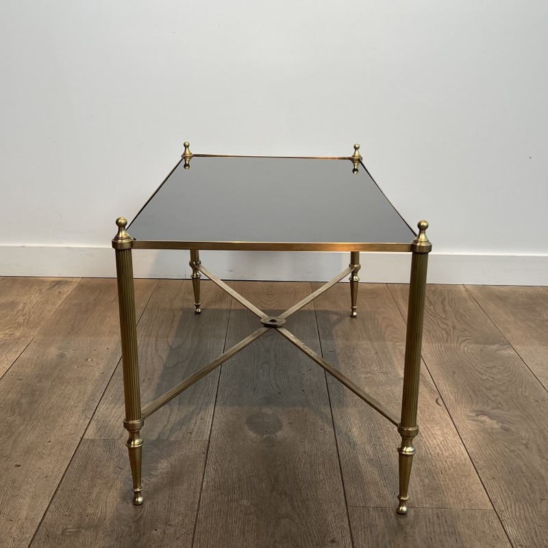 Rectangular Coffee Table in Brass with Black Lacquered Gla | Maison Barrois