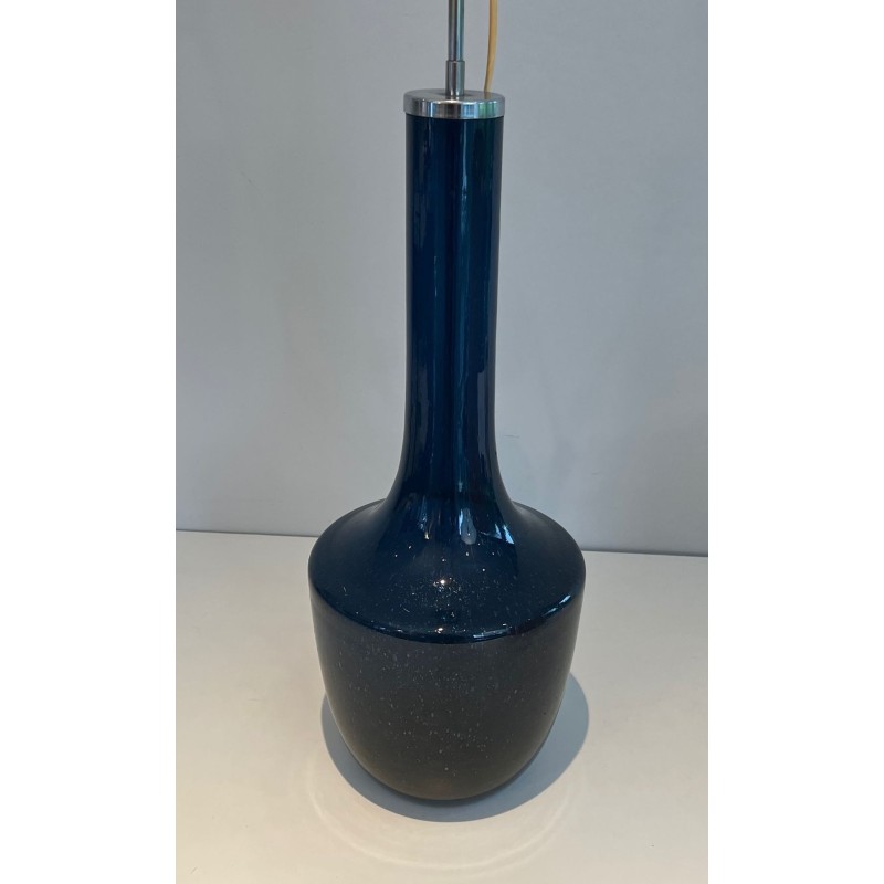 Lampe de Table en Verre Soufflé Bleu, Travail Français ou Italien, vers 1970