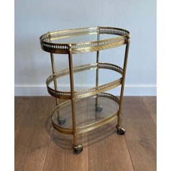 Oval Bar Cart in Gilt Brass with Three Glass Tiers and Ope | Maison Barrois