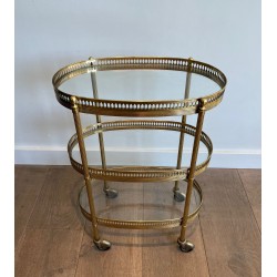 Oval Bar Cart in Gilt Brass with Three Glass Tiers and Ope | Maison Barrois