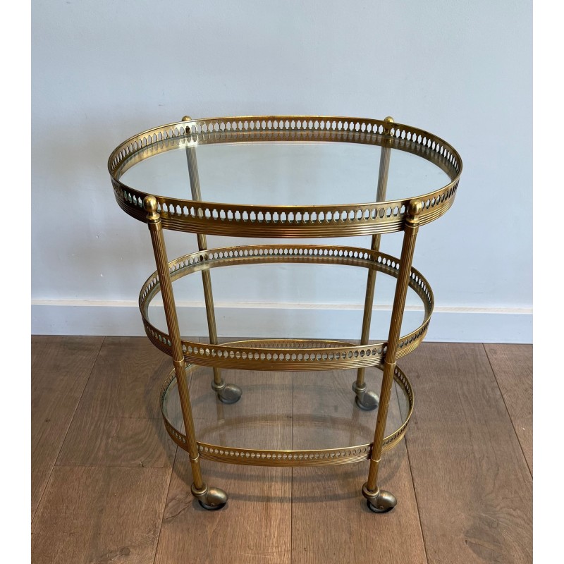 Table Roulante Ovale en Laiton Doré à Trois Plateaux de Ve | Maison Barrois