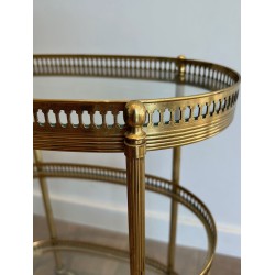 Oval Bar Cart in Gilt Brass with Three Glass Tiers and Ope | Maison Barrois